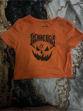 Hot Topic Orange Pumpkin Jack-O'-Lantern Crop Tee